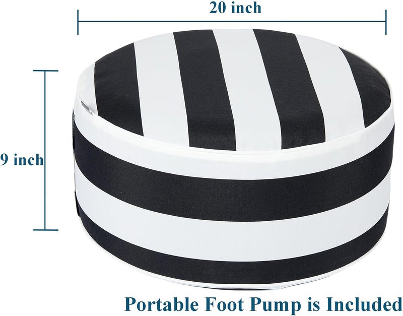 FUNHOME Inflatable Stool Ottoman Footrest with Handle, All Weather Footrest Seat with Foot Pump D20 xH9, Water Repellent Footstool Pouf for Home Patio Garden and Camping Use-Black White Stripe - Image 3